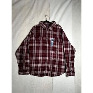NWT George Mens Super Soft Flannel Shirt 3XL 54-56 Burgundy Plaid Long Sleeve